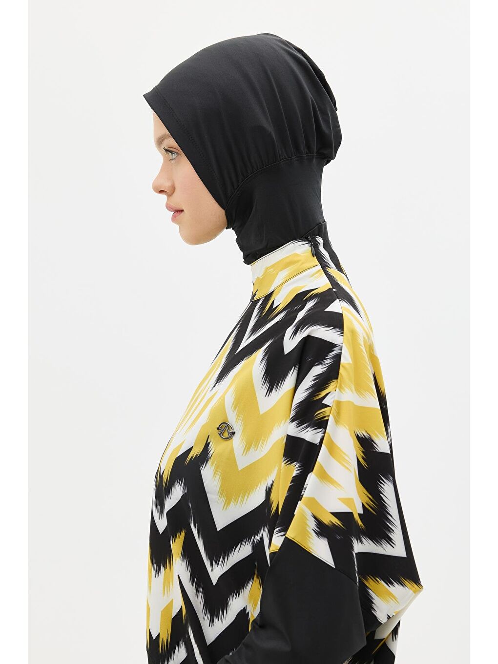 Desenli Rahat Kesim 4'Lü Tesettür Mayo 6297 Sarı/Siyah-6