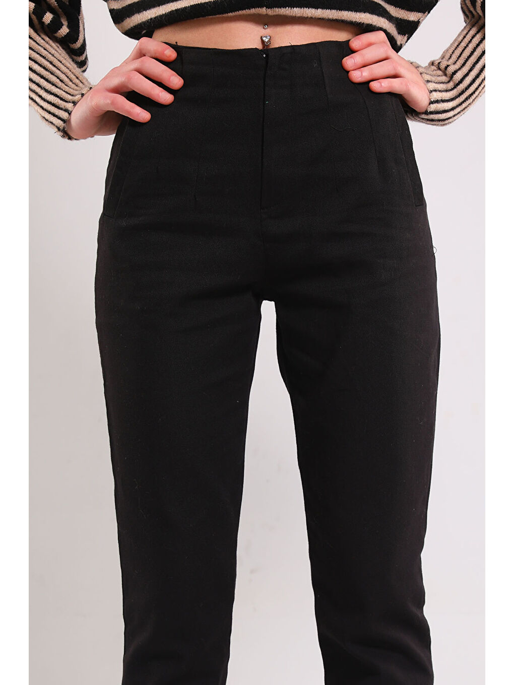 Siyah Kadın Boru Paça Pantolon-6