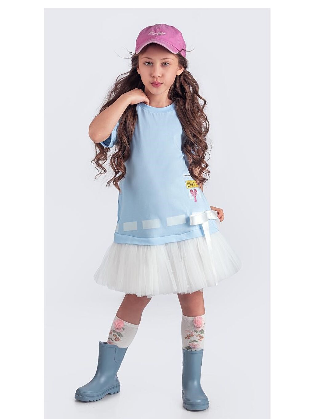 Mavi Tütü Etekli Yazlık Penye Kız Çocuk Spor Elbise M00703-1