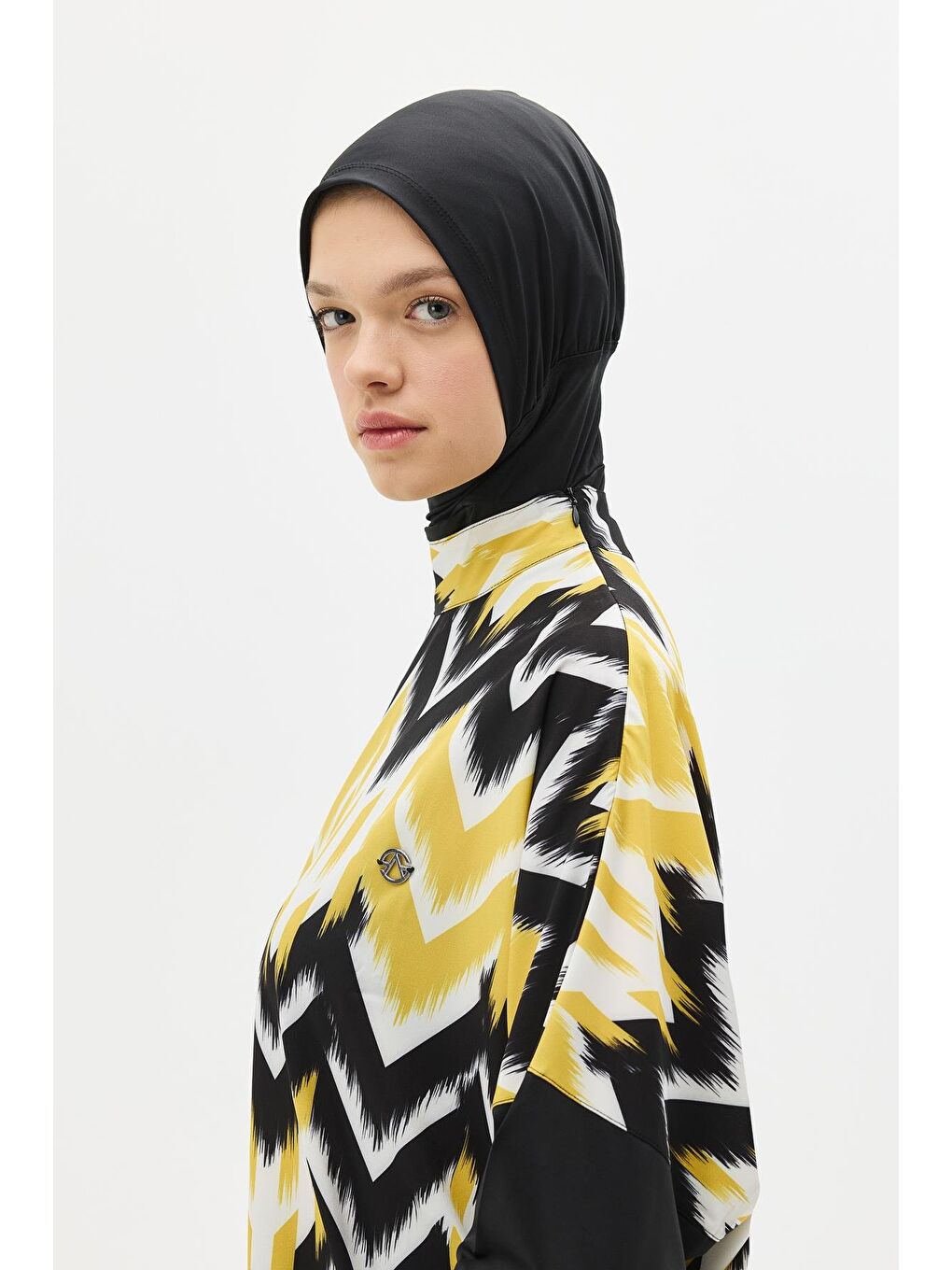 Desenli Rahat Kesim 4'Lü Tesettür Mayo 6297 Sarı/Siyah-8
