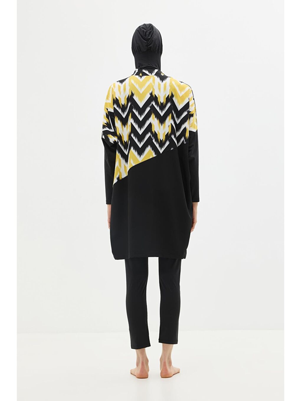 Desenli Rahat Kesim 4'Lü Tesettür Mayo 6297 Sarı/Siyah-9