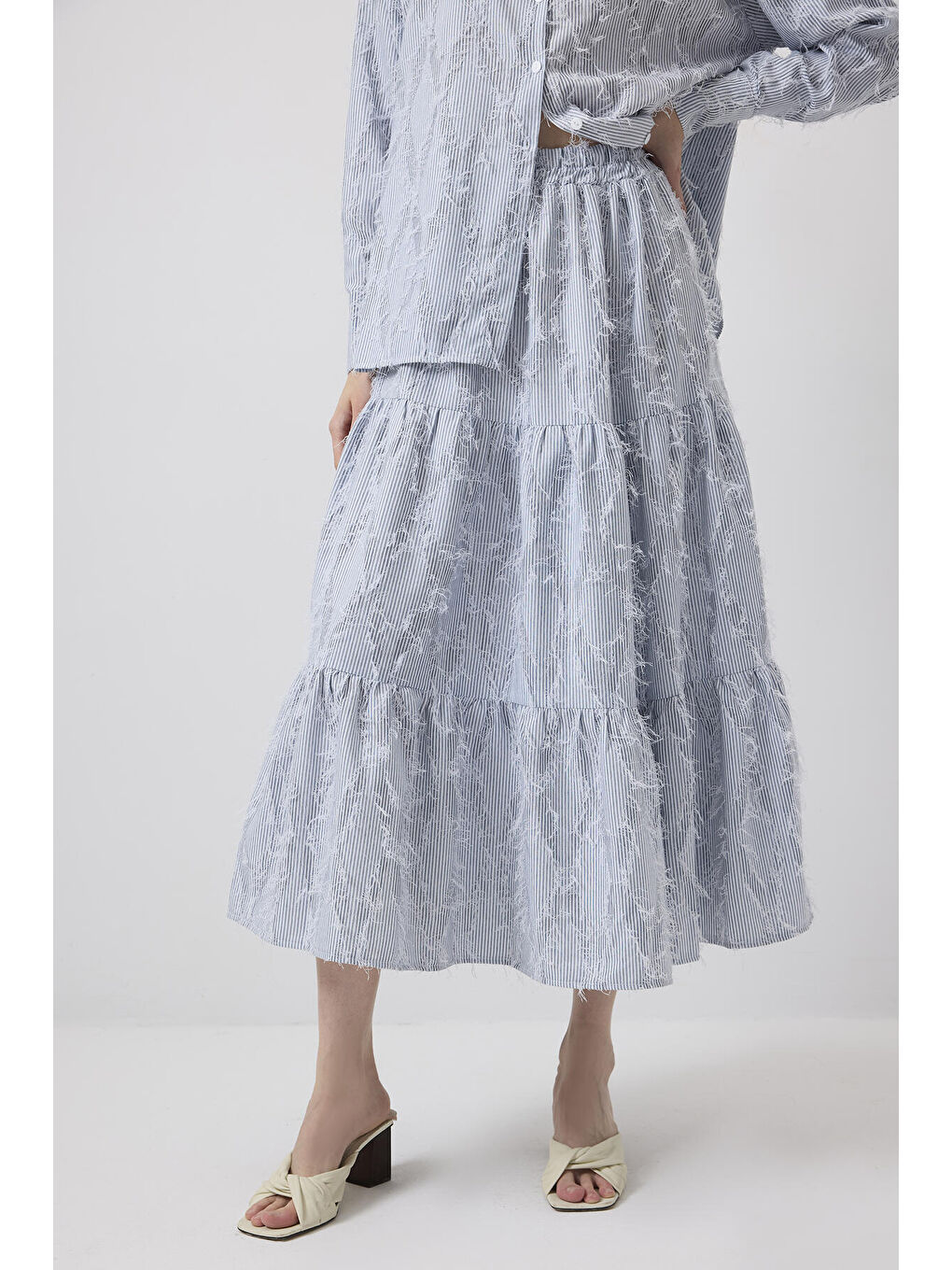 İndigo Püsküllü Gömlek Etek Takım-4