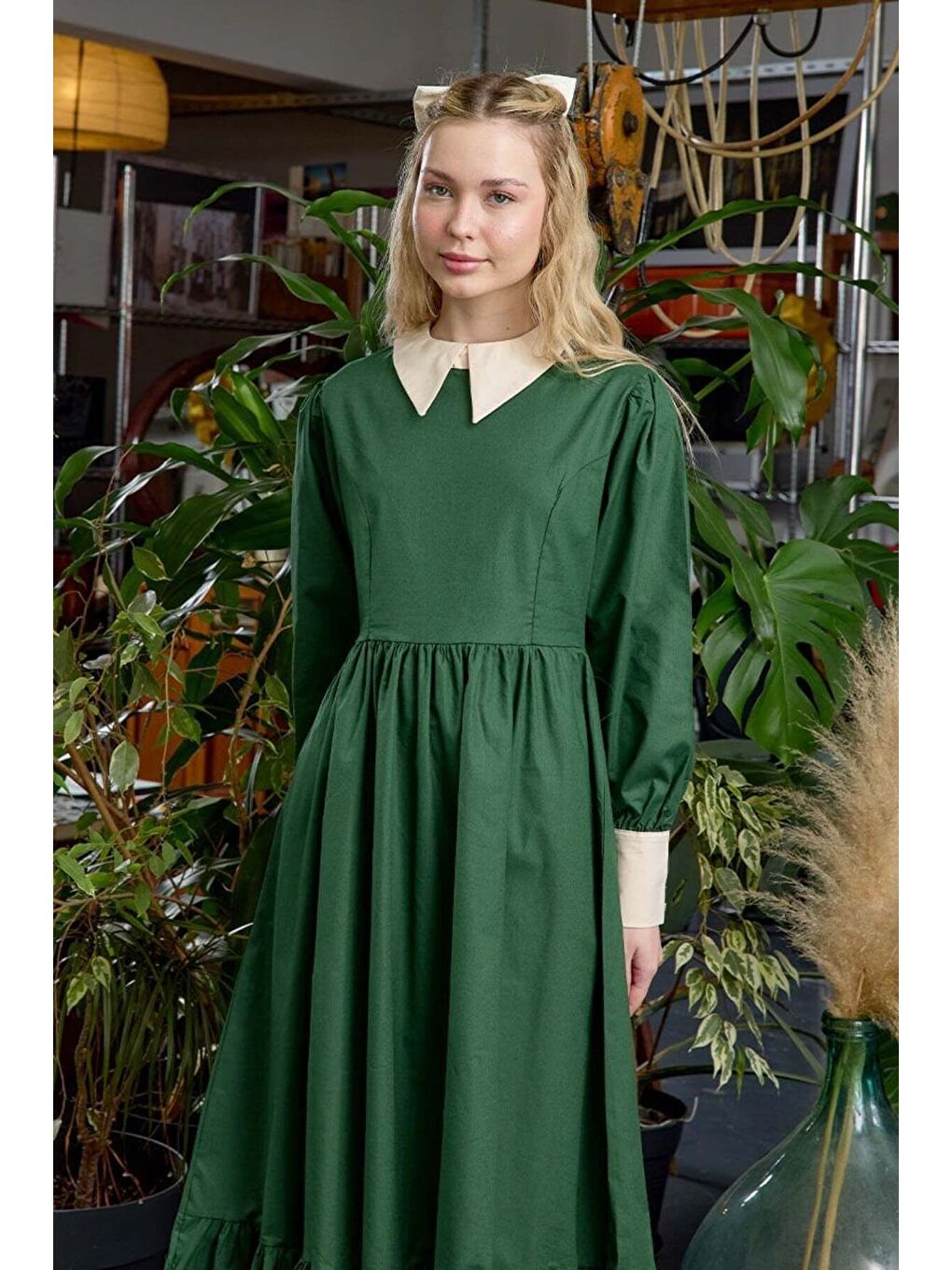 Yeşil Zümrüt Çalıkuşu Elbise-2