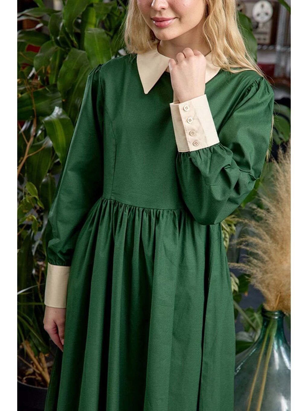 Yeşil Zümrüt Çalıkuşu Elbise-5