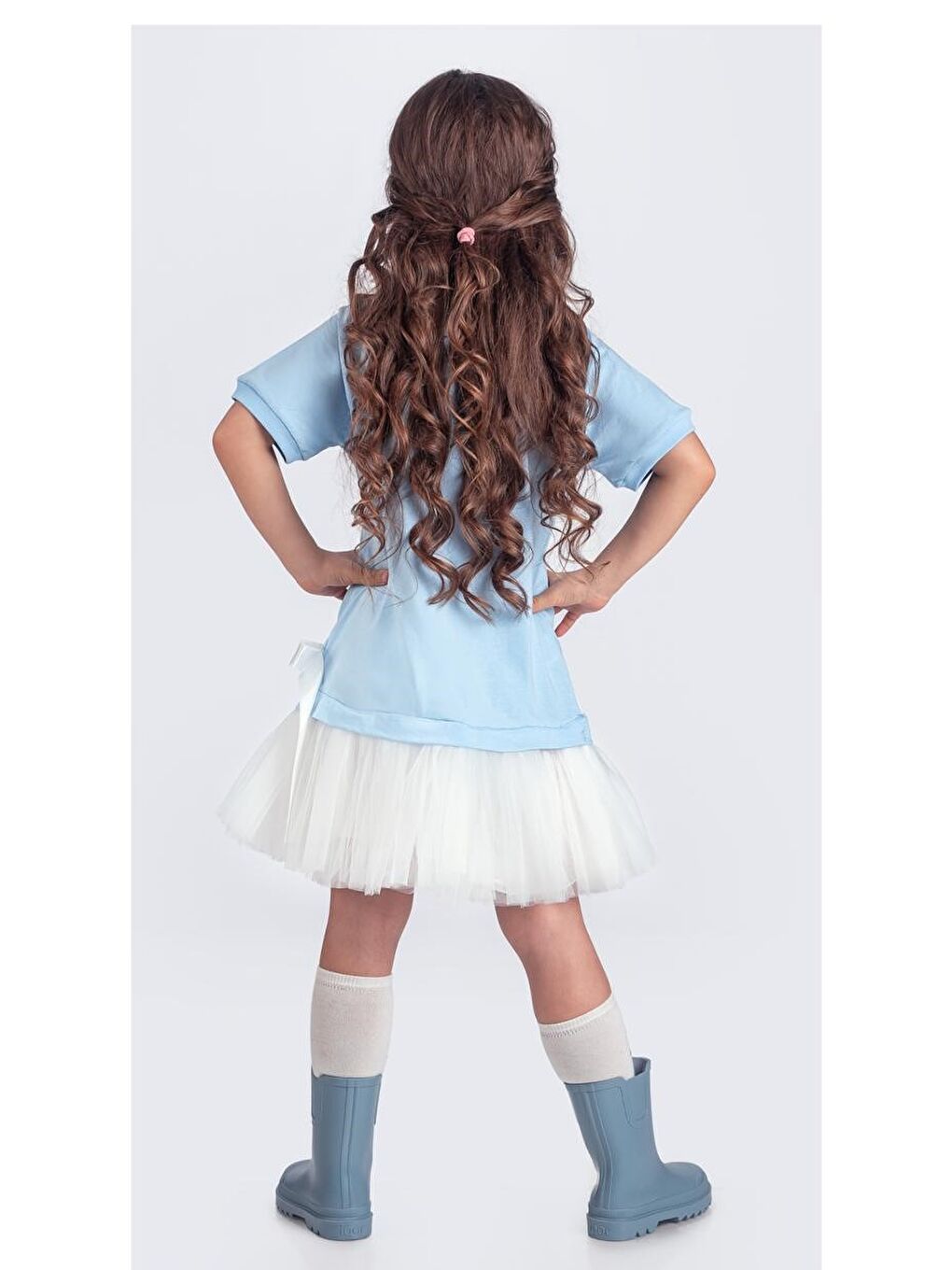 Mavi Tütü Etekli Yazlık Penye Kız Çocuk Spor Elbise M00703-2