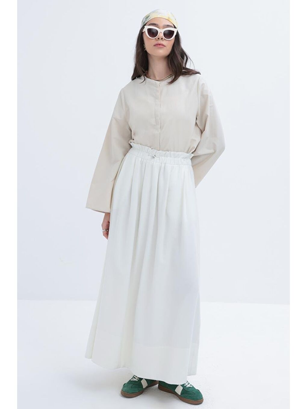 Beyaz-Belden Büzmeli Etek-1