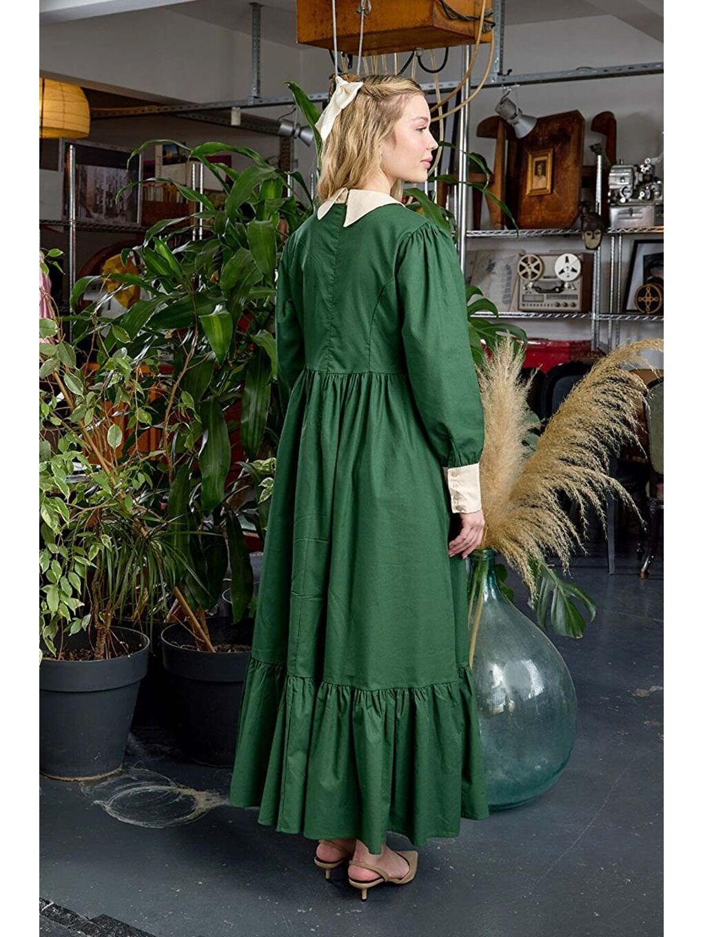 Yeşil Zümrüt Çalıkuşu Elbise-6