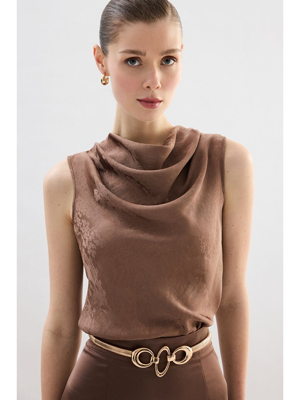 Bej Degaje Yaka Bluz - Vizon-2