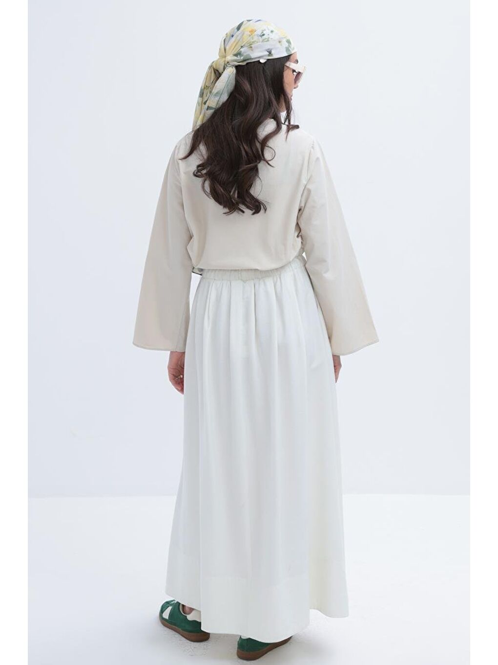 Beyaz-Belden Büzmeli Etek-3