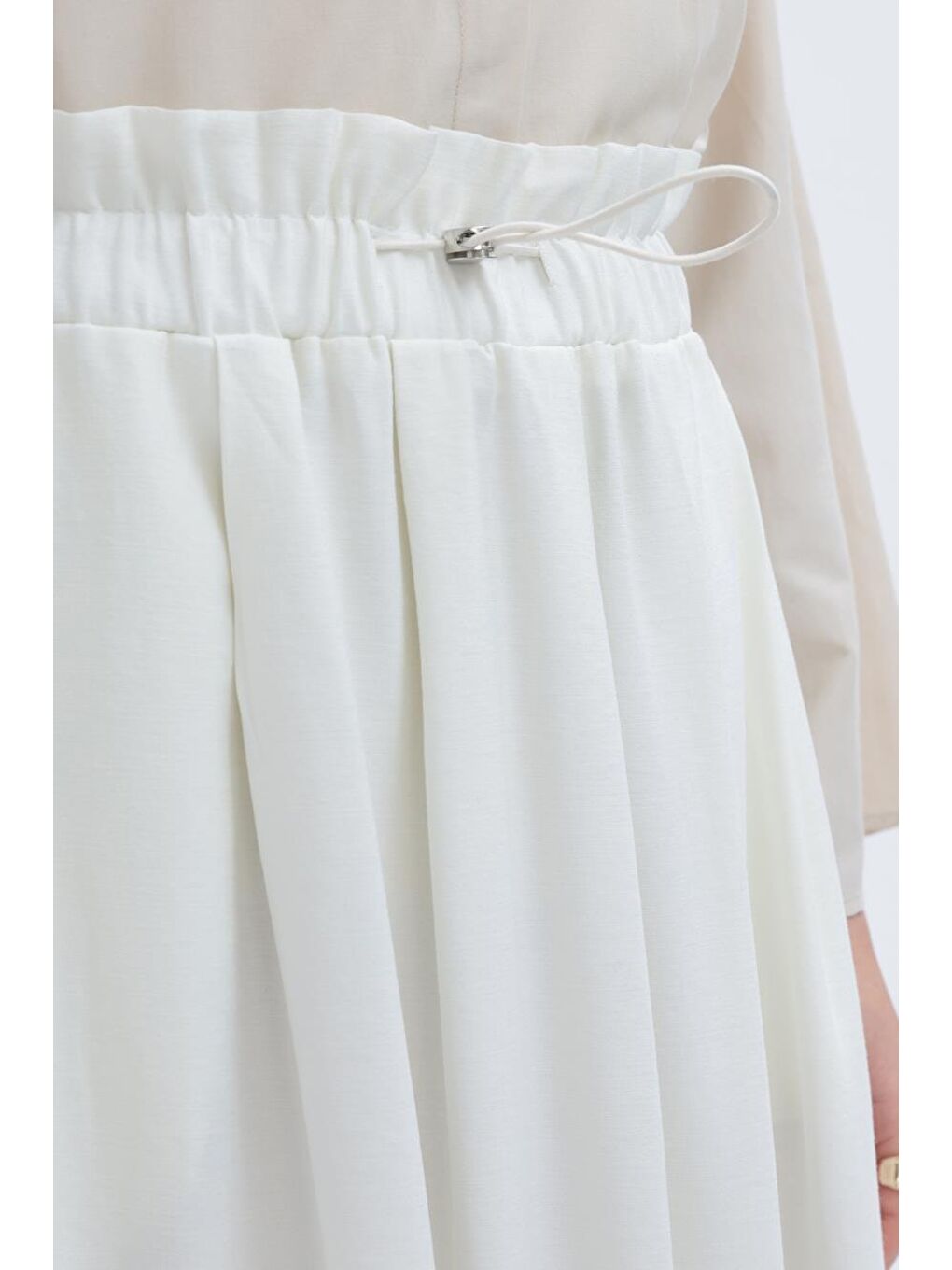 Beyaz-Belden Büzmeli Etek-4