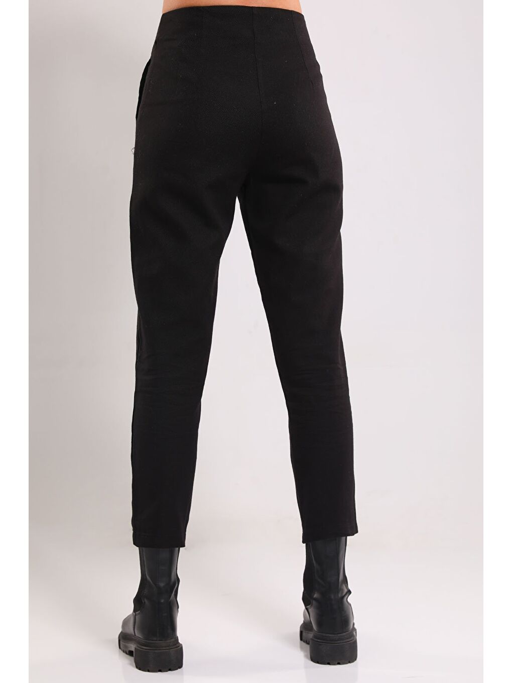 Siyah Kadın Boru Paça Pantolon-8