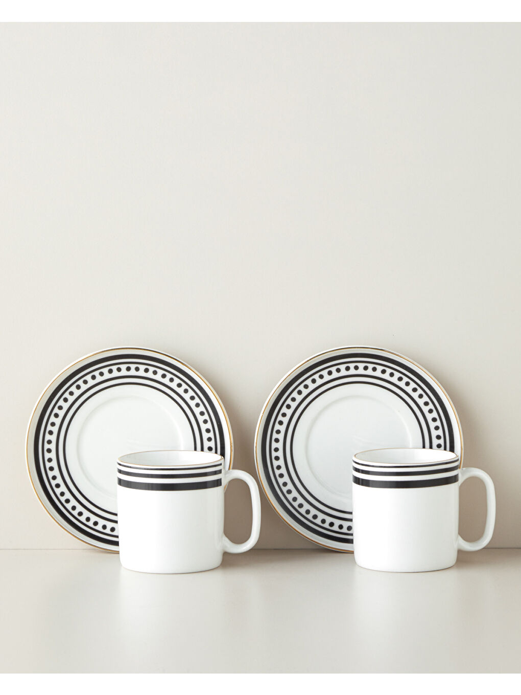 Luminous White Bone Porselen 4 Parça 2 Kişilik Çay Fincanı Takımı 180 ml Siyah-Beyaz-Gold-1