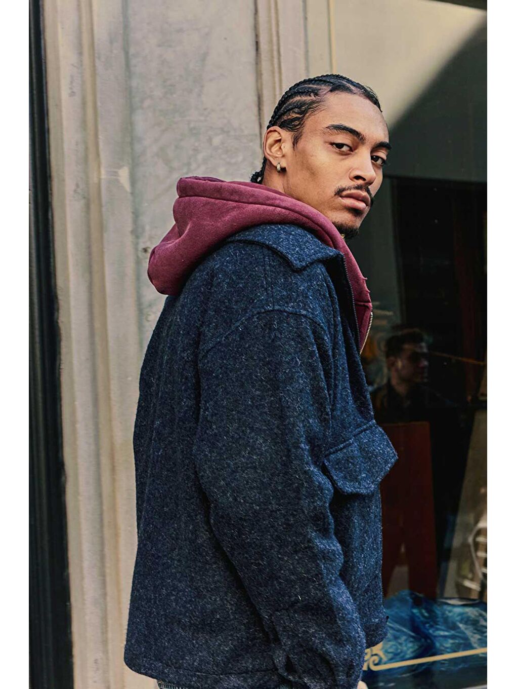 Erkek Oversize Tüylü Kaşe Ceket Lacivert-3