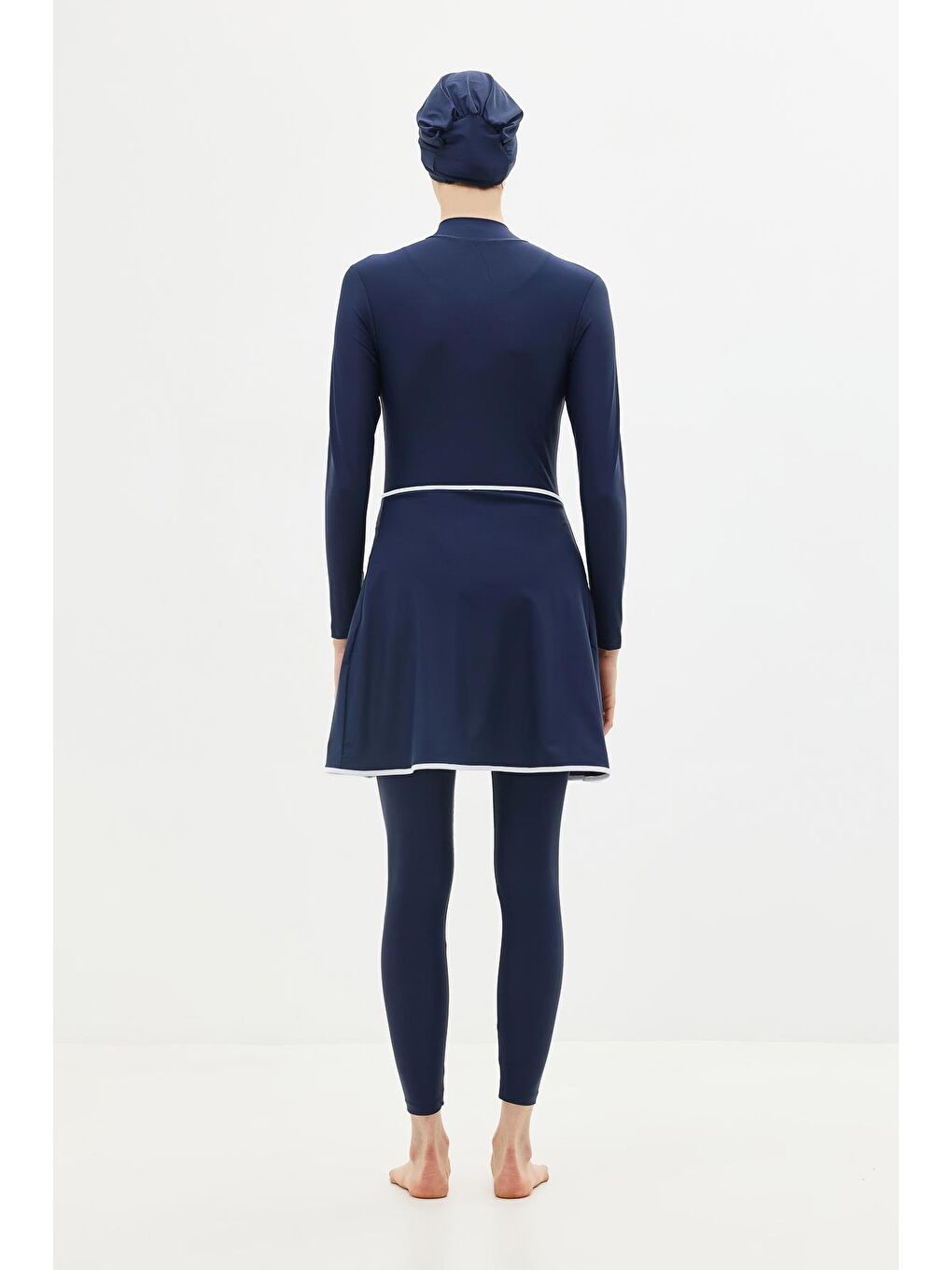 Etekli Taytlı Tam Kapalı Tesettür Mayo C13059 Lacivert/Beyaz-6