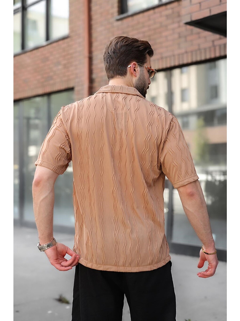 Bej Dalga Desenli Regular Fit Erkek Gömlek E6771-2