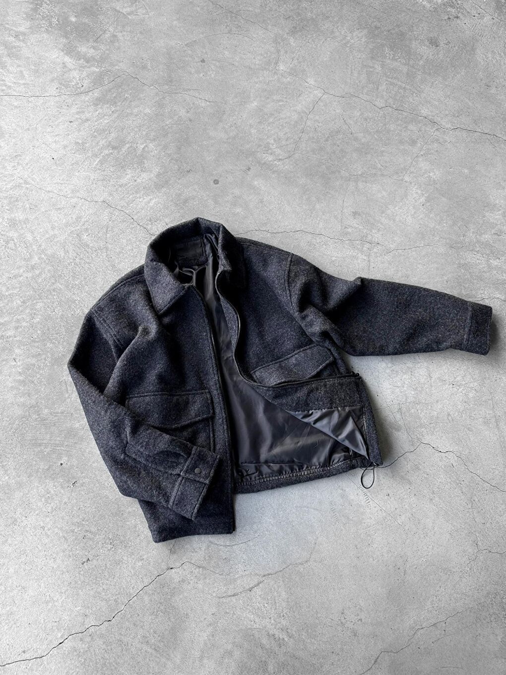 Erkek Oversize Tüylü Kaşe Ceket Lacivert-4