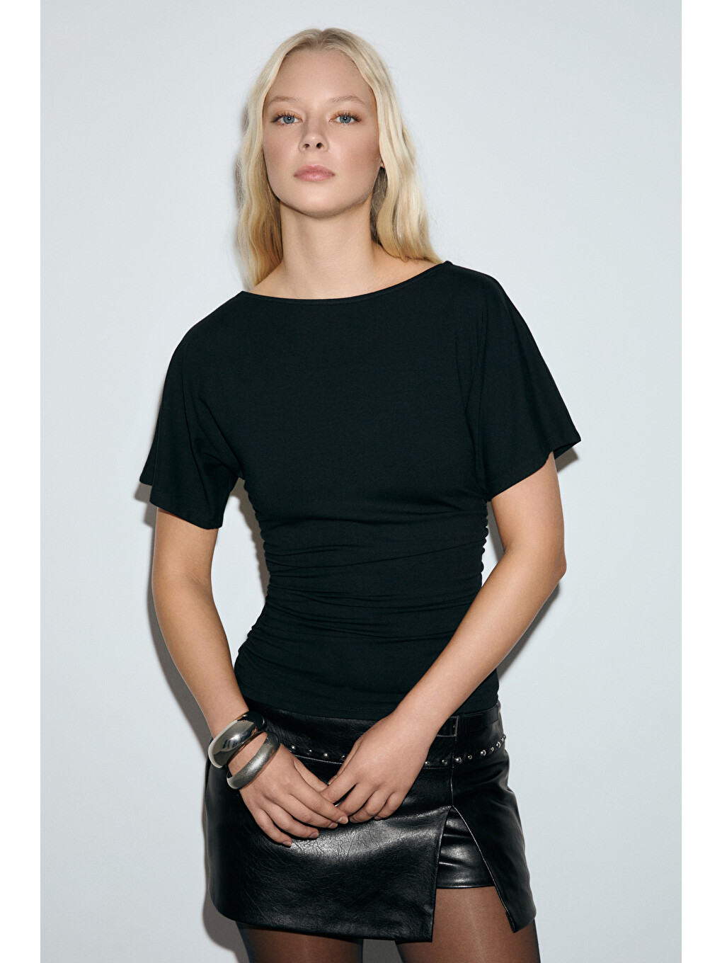 Siyah CONDIMENTO Kadın Yumuşak Ve Esnek Kumaşlı Büzgülü Slim Fit SİYAH Bluz-3
