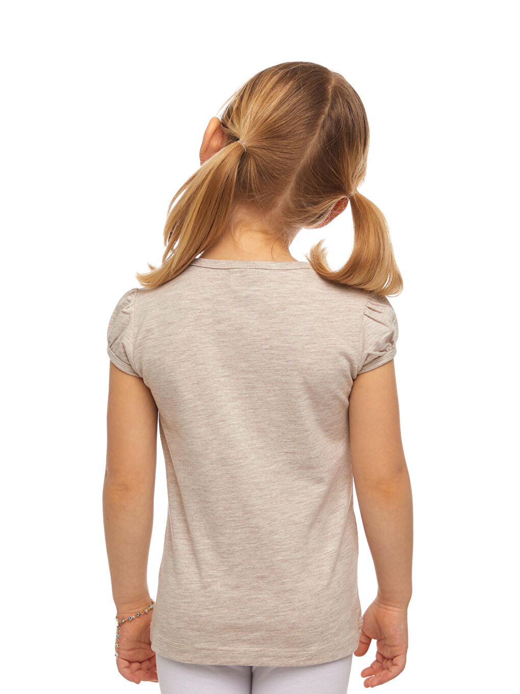 Koyu Bej Melanj Kız Çocuk Kısa Kollu Basıc Tişört-2