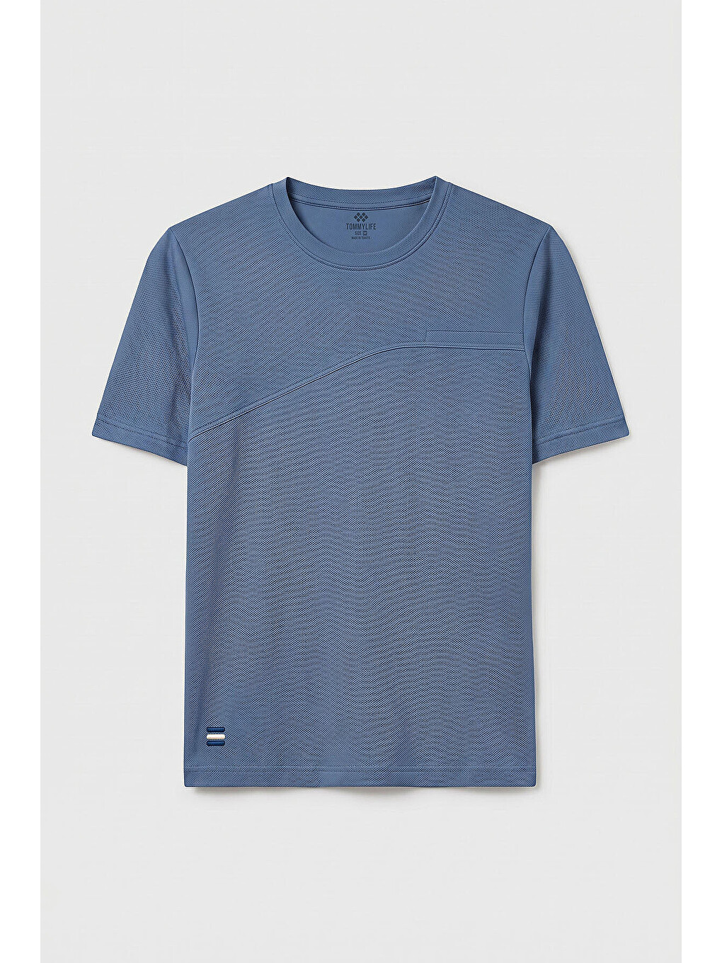 Koyu Mavi Rahat Form Yüzeyi Dokulu Ön Dikiş Detaylı Erkek T-shirt - 88437