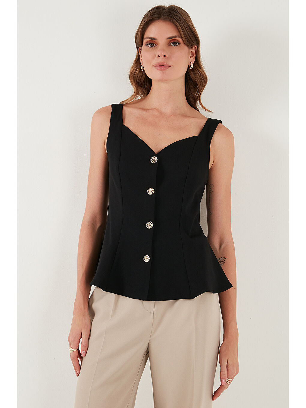 Siyah Fitted Fit V Yaka Düğmeli Yelek 611FYL145-2