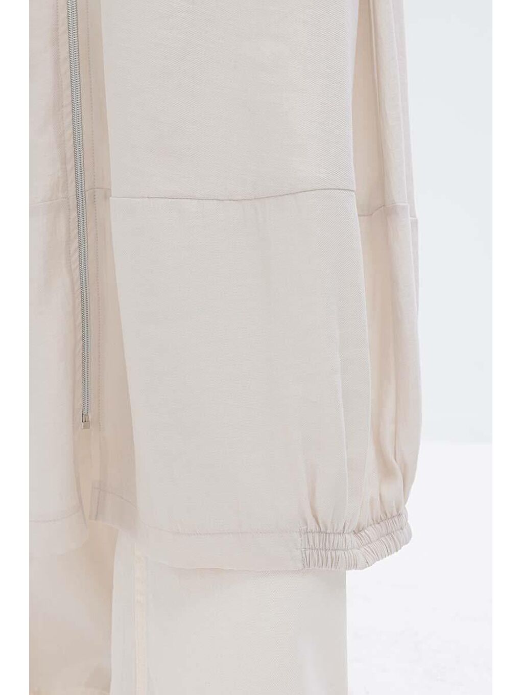 Bej Taş-Etek Ucu Lastikli Fermuarlı Ferace-4