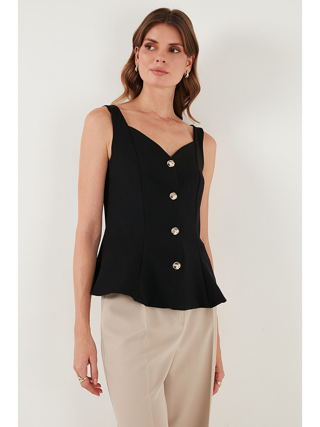 Siyah Fitted Fit V Yaka Düğmeli Yelek 611FYL145-5