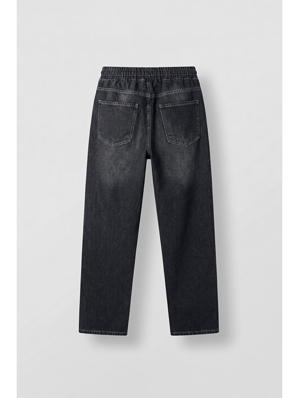 Erkek Relaxed Fit Beli Lastikli Jean Pantolon Siyah-1