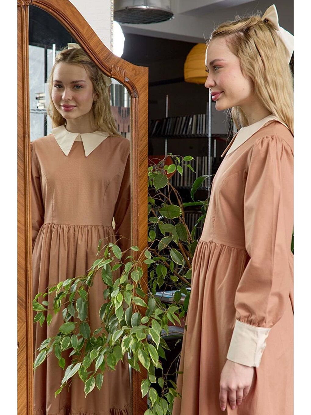 Ceylan Otantik Pembe Somon Çalıkuşu Elbise - 5