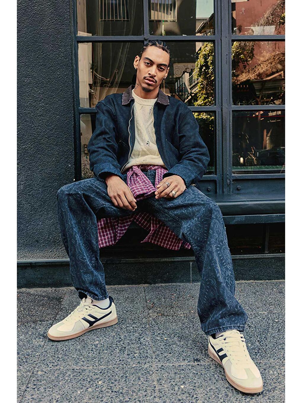 Erkek Kontrast Yaka Yıkamalı Relax Fit Ceket Siyah-5