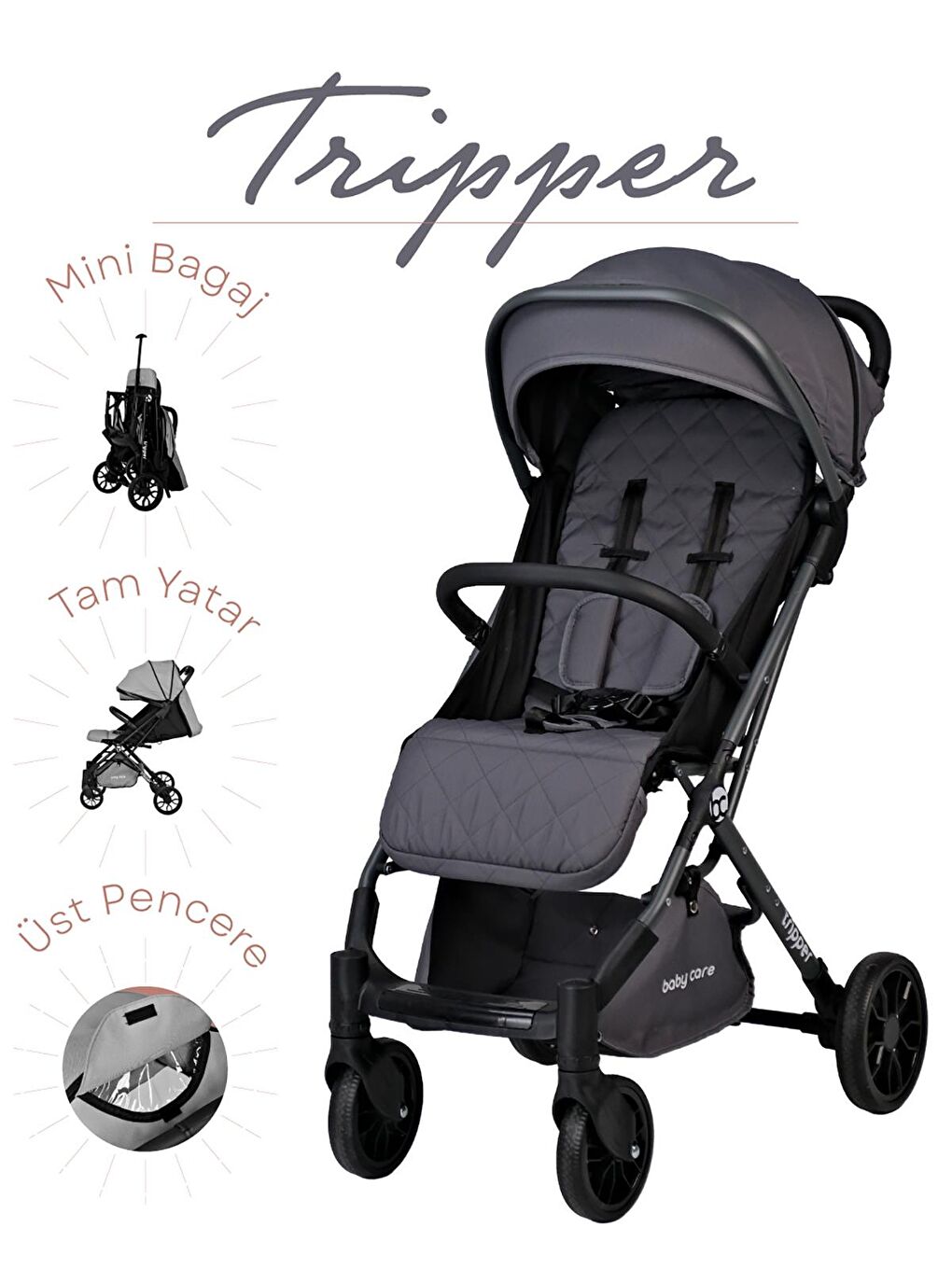 Tripper Kabin Boy Bebek Arabası - Gri-1