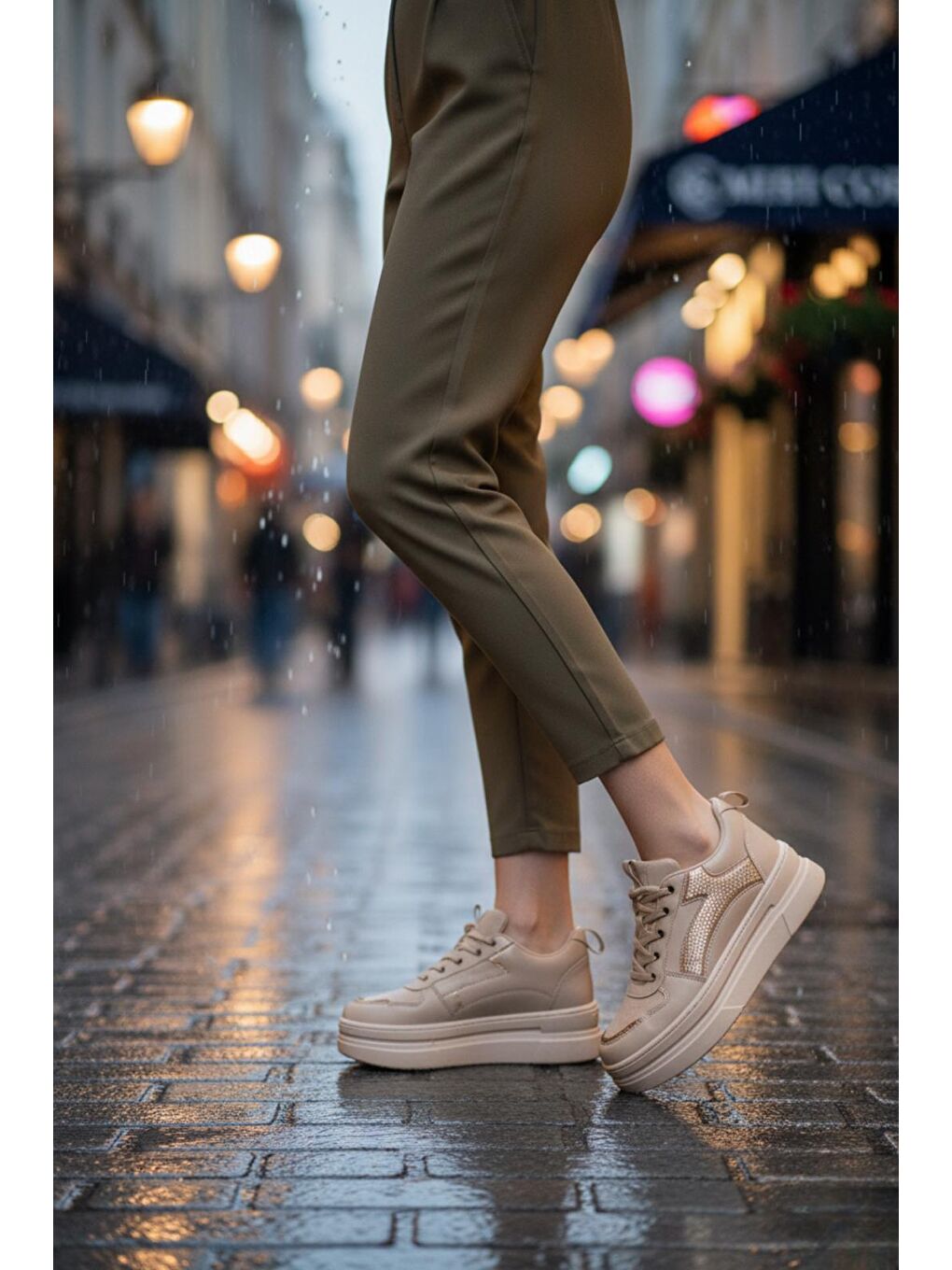 Garantili Armando Bej Günlük Ortopedik Kadın Sneaker Spor Ayakkabı-2