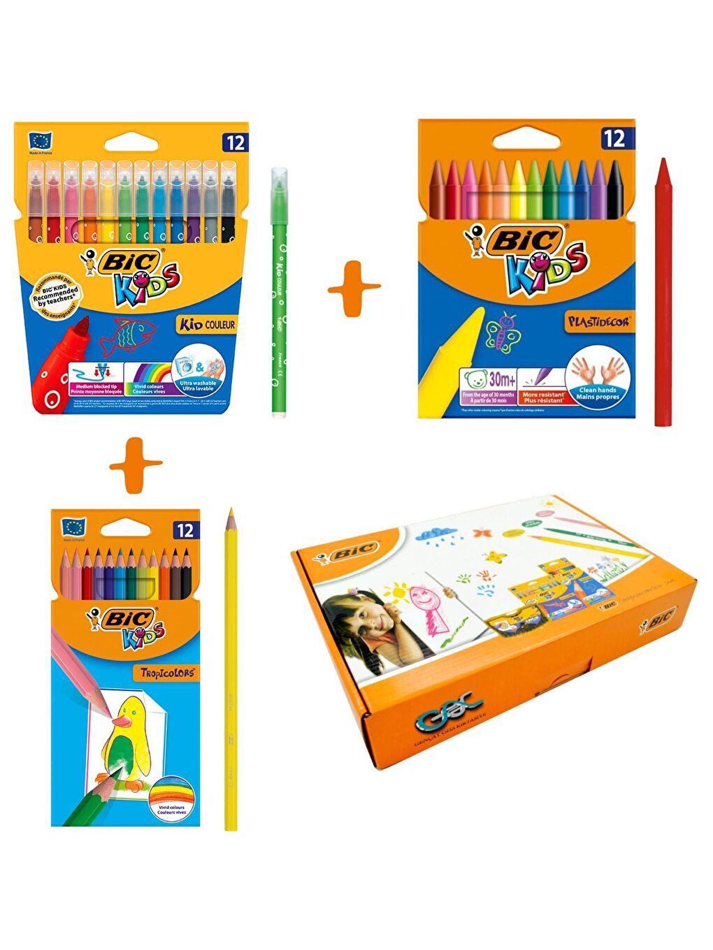 Bic Karışık Boyama Seti Kuru Boya 12'li + Keçeli Boya + Mum Pastel Boya