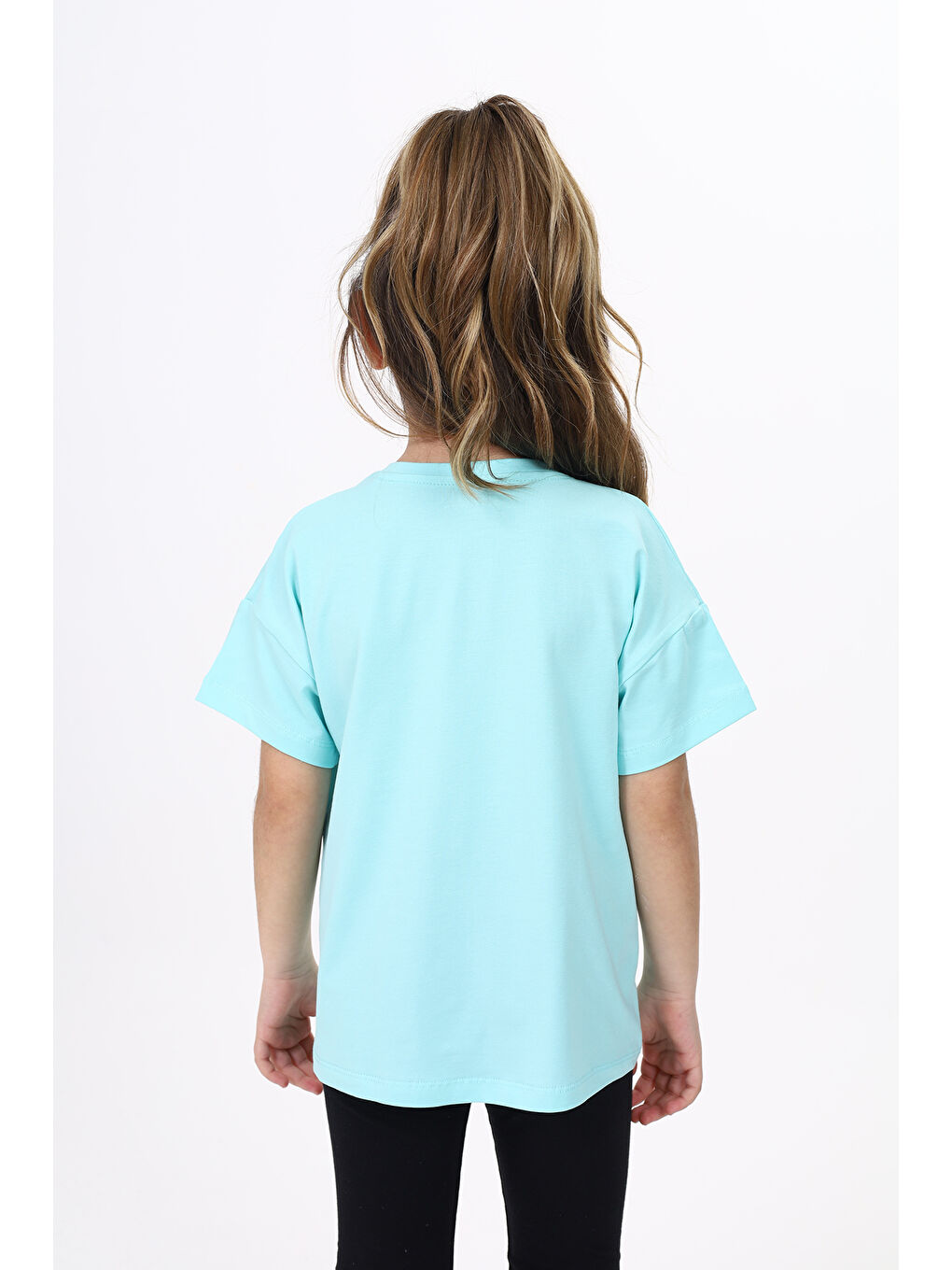 Turkuaz Kız Çocuk Baskılı Tişört-3