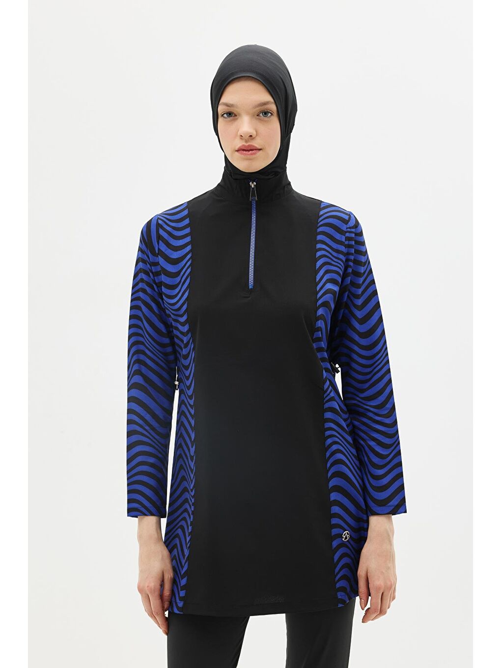 Zebra Desenli 4'Lü Tesettür Mayo 6227 Siyah/Sax-3