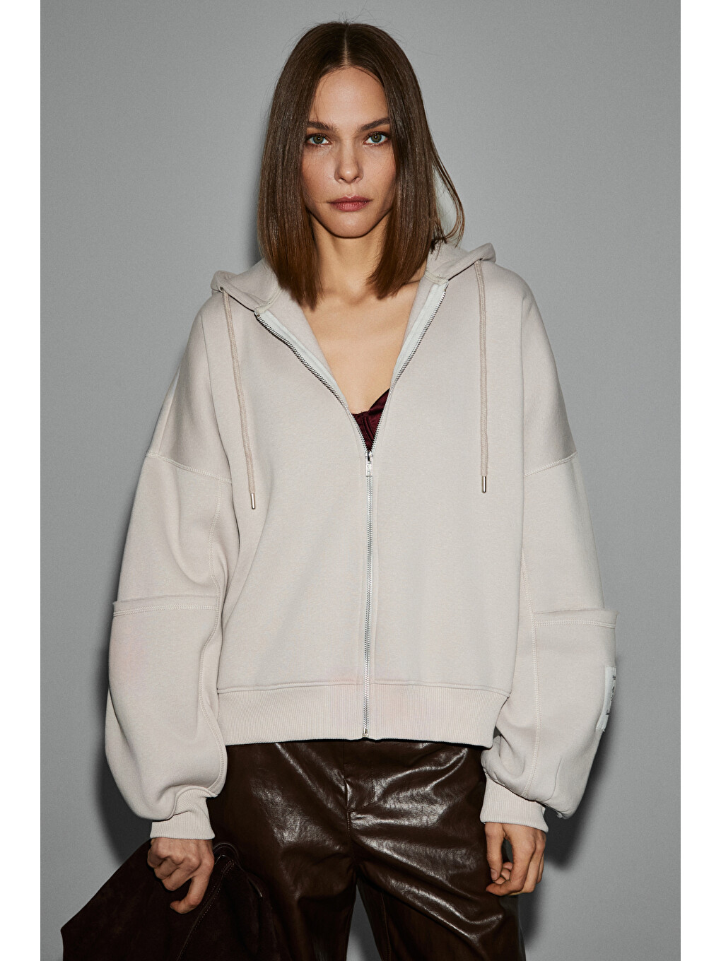 Vıvıenne Kadın Metal Fermuarlı Kapüşonlu Kolda Süs Etiket Ve Cep Detaylı Açık Lila Sweatshirt