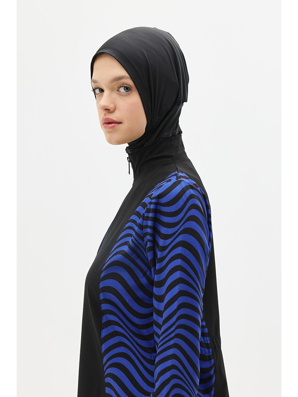 Zebra Desenli 4'Lü Tesettür Mayo 6227 Siyah/Sax-5