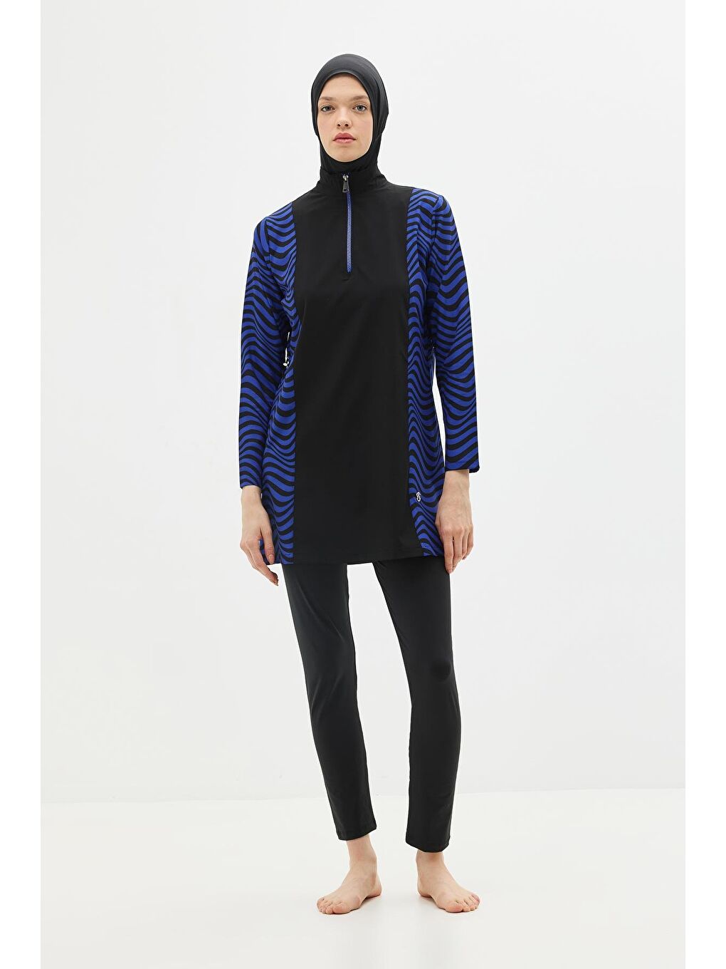 Zebra Desenli 4'Lü Tesettür Mayo 6227 Siyah/Sax-6