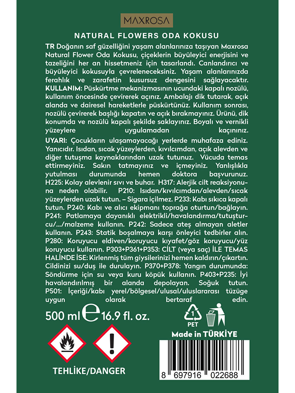 Karışık Maxrosa Natural Flower Room Spray Oda Koku Spreyi 500 ml-4