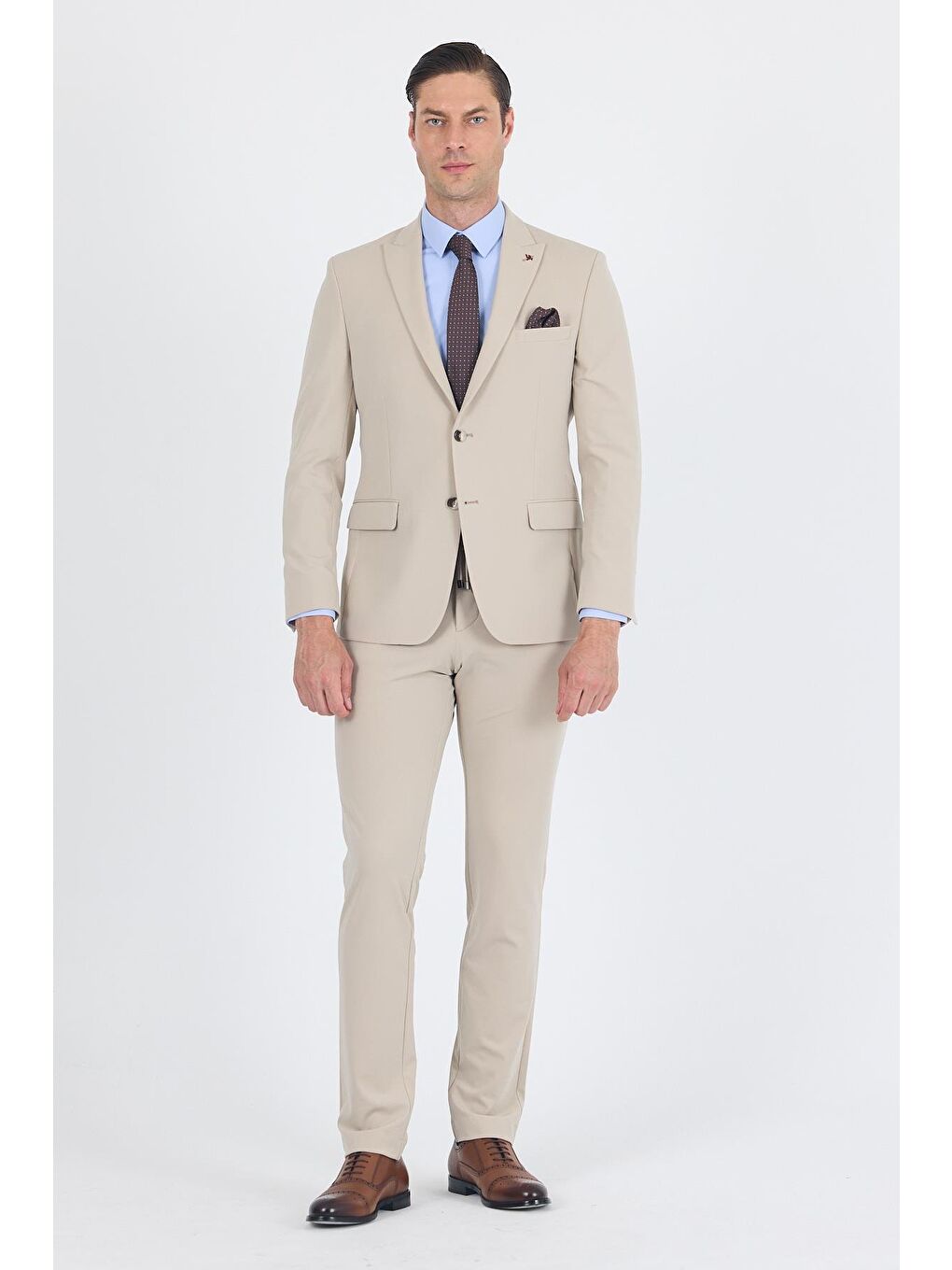 Bej Kırlangıç Yaka Kelebek Astar 6 Drop Slim Fit Beli Lastikli Takım Elbise 1001250176