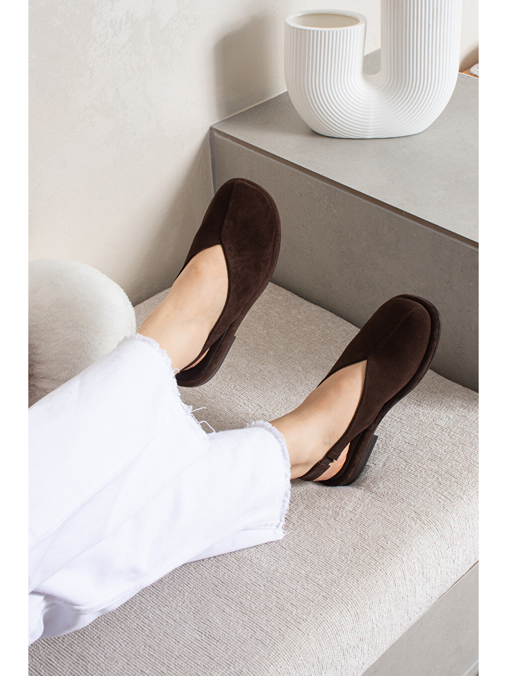 Kahverengi Alonso Kadın Hakiki Deri V Kesim Slingback Babet Sandalet-3