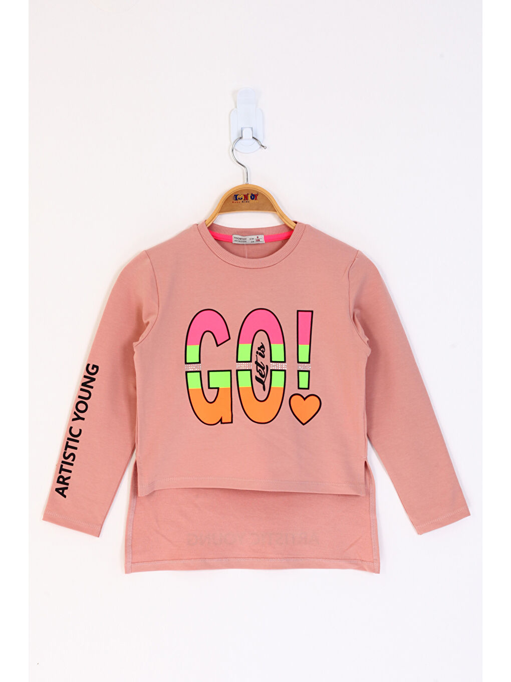 Pembe Kız Çocuk Letis Go Baskılı Tişört