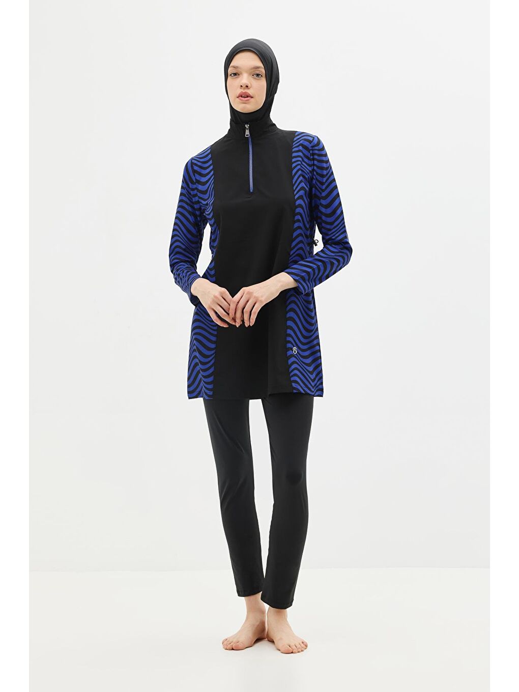 Zebra Desenli 4'Lü Tesettür Mayo 6227 Siyah/Sax-9