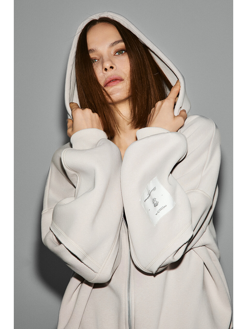 Vıvıenne Kadın Metal Fermuarlı Kapüşonlu Kolda Süs Etiket Ve Cep Detaylı Açık Lila Sweatshirt-1