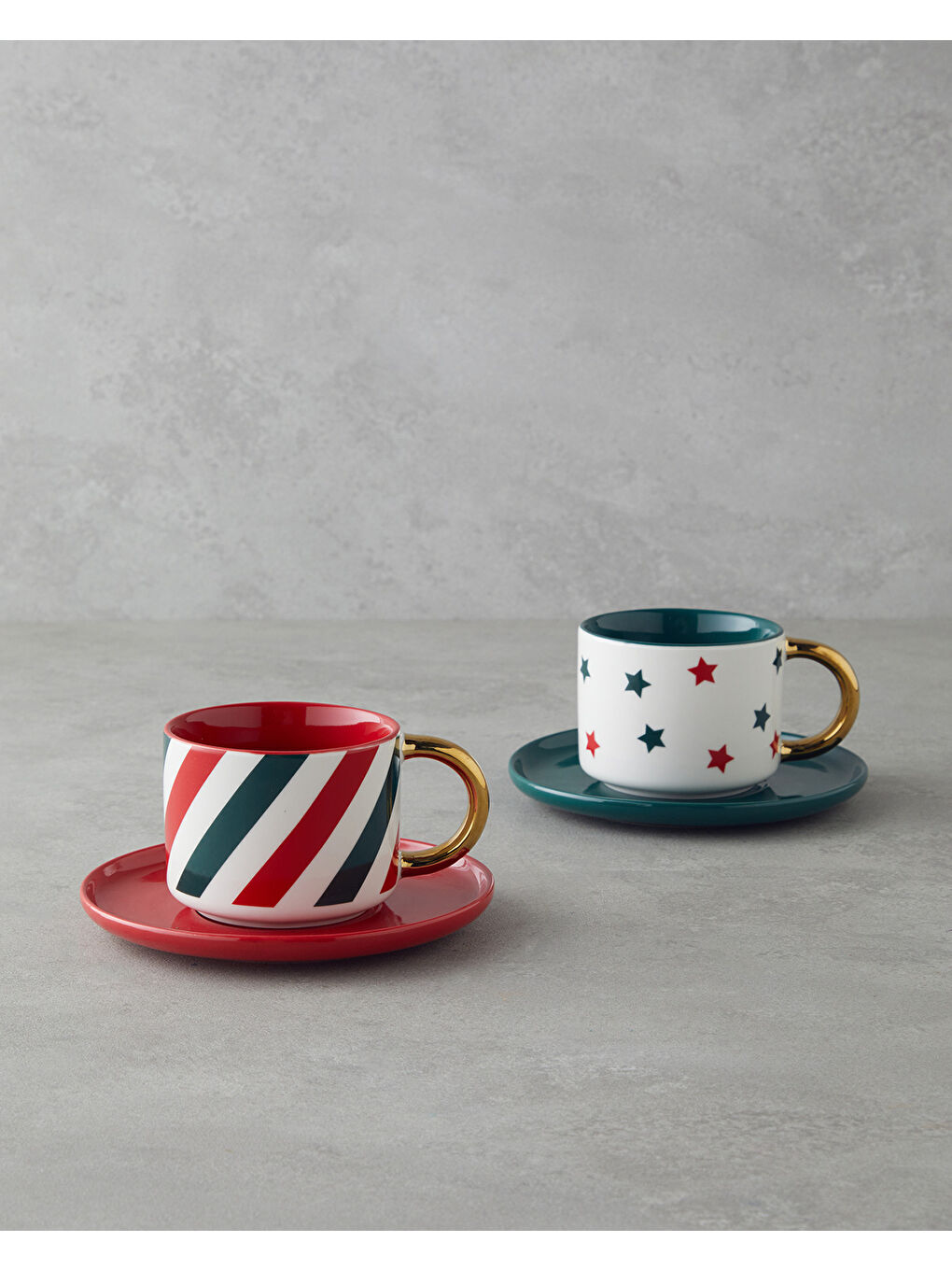 Holiday Shine New Bone China 4 Parça 2 Kişilik Çay Fincanı Takımı 200 ml Kırmızı-Yeşil-Gold-1