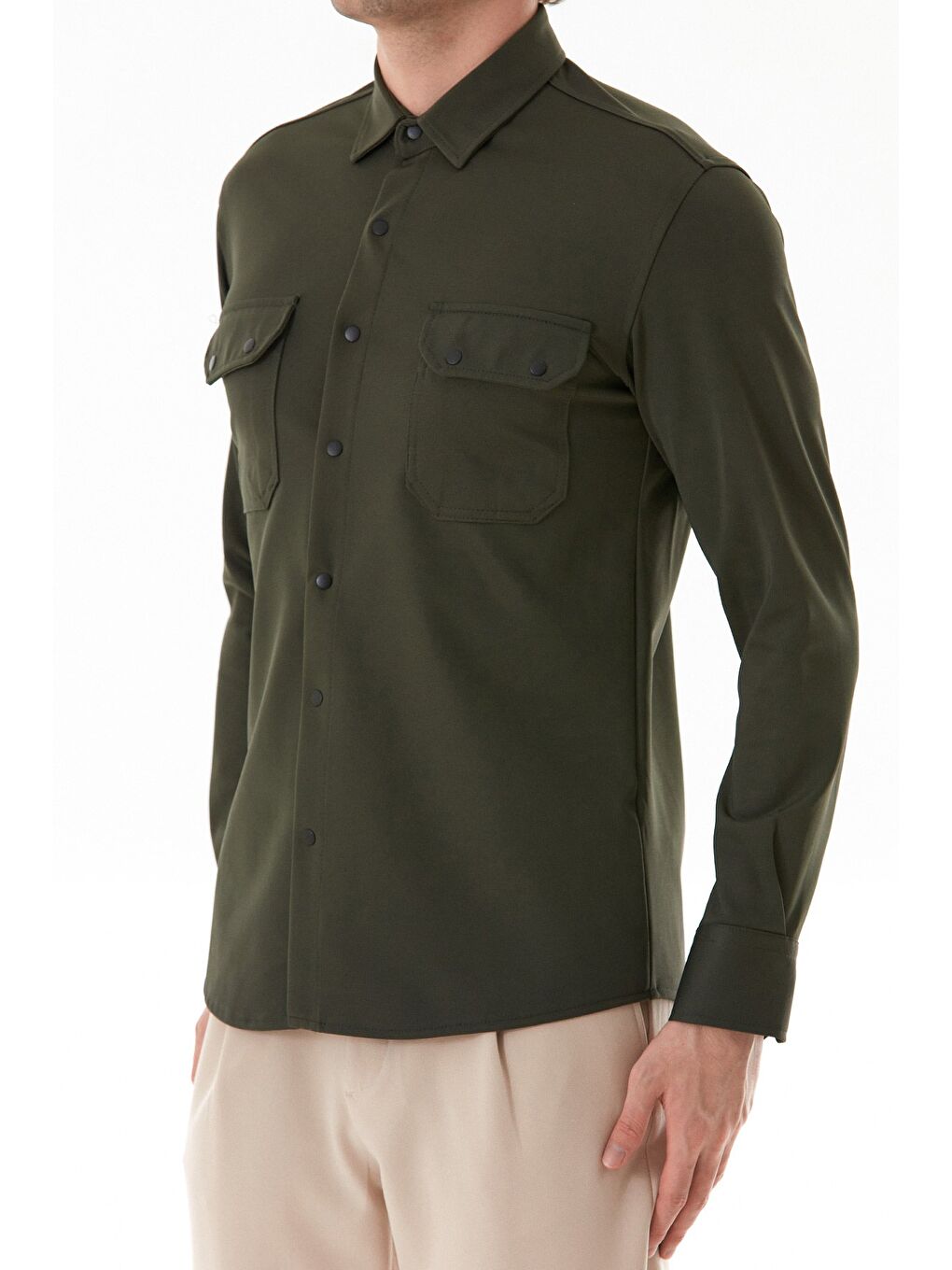 Yeşil Çift Cepli Çıtçıtlı Gömlek-3