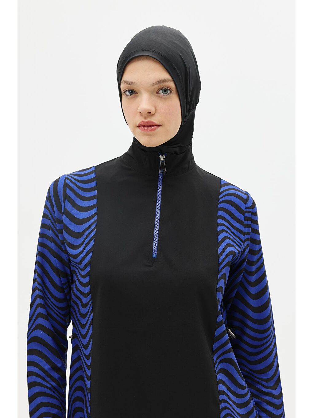 Zebra Desenli 4'Lü Tesettür Mayo 6227 Siyah/Sax-10