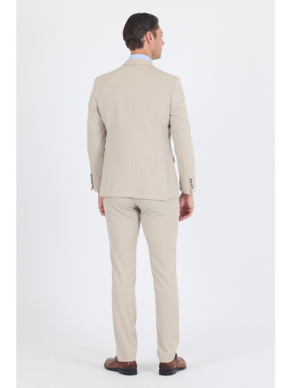 Bej Kırlangıç Yaka Kelebek Astar 6 Drop Slim Fit Beli Lastikli Takım Elbise 1001250176-4