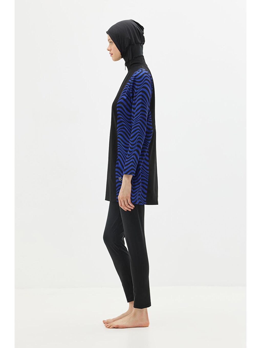 Zebra Desenli 4'Lü Tesettür Mayo 6227 Siyah/Sax-11