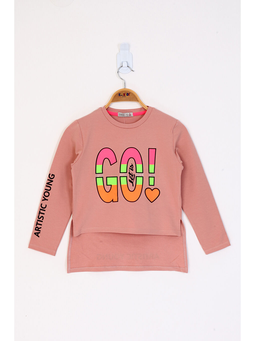 Pembe Kız Çocuk Letis Go Baskılı Tişört-1