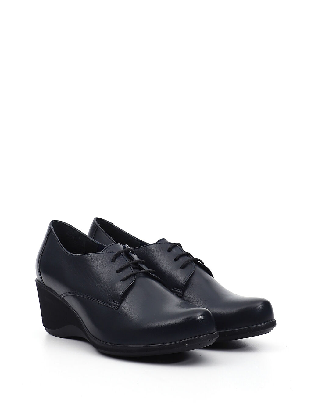 Lacivert Kadın AÇIK LACİVERT Bağcıklı Dolgu Taban Hakiki Deri Ayakkabı-2